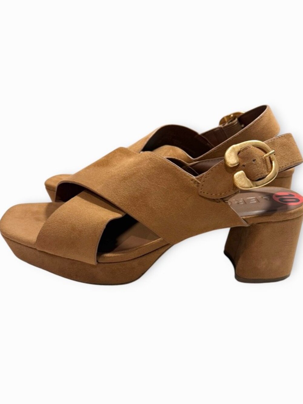 New! Aerosoles Chrystie CrissCross Chunky Heel Sandal in Tan Suede Size 10